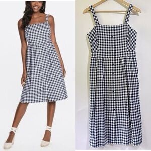 Draper James Gingham Dress Button Front navy white plaid checked Sundress linen